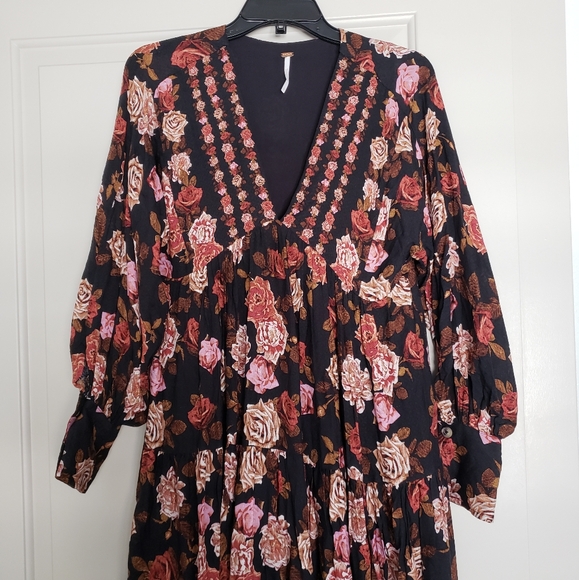 Free people rows of roses maxi dress in black combo size XS - Picture 3 of 16